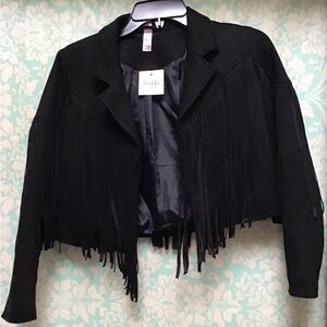 NWT Francesca's Girls size Large (14) Black Fringe Blazer